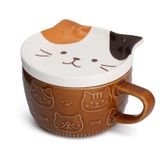 YLOKO Kapaklı Sevimli Kedi Kupası, Kedi Severler İçin Seramik Kahve Kupası, Kawaii Kedi Kupası, Çocuklar Kadınlar Kızlar için Yenilikçi Kupa Hediyeleri 10oz Calico Kedi Kupaları