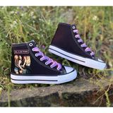 Ymn ayakkabı Black Pink Baskılı, Lila&Pembe Bağcıklı, Siyah Bilekli Spor Ayakkabı Çocuk Sneaker Blackpink