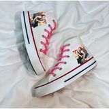 Ymn Ayakkabı Black Pink Baskılı, Pembe Bağcıklı, Beyaz Bilekli Spor Ayakkabı Çocuk Sneaker Blackpink
