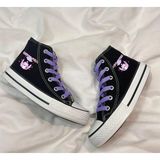 Ymn ayakkabı Çince Kuromi Baskılı, Lila Bağcıklı, Siyah Bilekli Spor Ayakkabı, Çocuk Sneaker