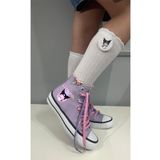 Ymn ayakkabı Çince Kuromi Baskılı, Lila&Pembe Bağcıklı, Lila Bilekli Spor Ayakkabı, Çocuk Sneaker
