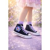 Ymn Ayakkabı Demon Baskılı Lila Bağcıklı Bilekli Siyah Çocuk Sneaker