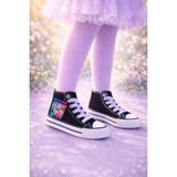 Ymn Ayakkabı Demon Hunter Huntrix Baskılı Lila Bağcıklı Bilekli Siyah Çocuk Sneaker