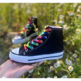 Ymn ayakkabı Gökkuşağı Bağcıklı, Siyah Bilekli Spor Ayakkabı Çocuk Sneaker
