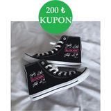 Ymn Ayakkabı Günlük Keten Bilekli Black Pink Baskılı Siyah Uzun Sneaker Canvas Spor Ayakkabı Blackpink - Siyah - Pembe