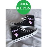 Ymn ayakkabı Günlük Keten WE ARE KUROMIES Kuromi Baskılı Siyah Uzun Convers Sneaker Canvas Spor Ayakkabı