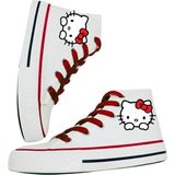 Ymn Ayakkabı Hello Kitty Baskılı, Kırmızı Bağcıklı Beyaz Bilekli Spor Ayakkabı Çocuk Sneaker - Beyaz - Kırmızı