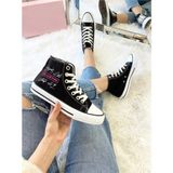 Ymn Ayakkabı Imzalı Black Pink Baskılı Siyah Bilekli Spor Ayakkabı Çocuk Sneaker