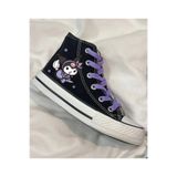 Ymn ayakkabı Kuromi Baskılı, Lila Bağcıklı, Siyah Bilekli Spor Ayakkabı Çocuk Sneaker