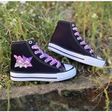 Ymn Ayakkabı Kuromi ve My Melody Baskılı, Lila&pembe Bağcıklı, Siyah Bilekli Spor Ayakkabı, Çocuk Sneaker - Siyah - Pembe - Lila