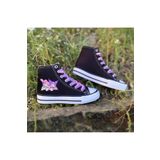 Ymn ayakkabı Kuromi Ve My Melody Baskılı, Lila&Pembe Bağcıklı, Siyah Bilekli Spor Ayakkabı, Çocuk Sneaker