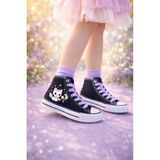 Ymn Ayakkabı Magic Kitty Baskılı Lila Bağcıklı Bilekli Siyah Çocuk Sneaker