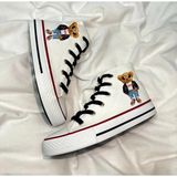 Ymn Ayakkabı Teddy Bear Ayıcık Baskılı, Siyah Bağcıklı, Beyaz Bilekli Spor Ayakkabı Çocuk Sneaker