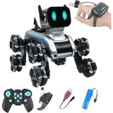 Yms Uzaktan Bilekten Kumandalı Şarjlı 8 Teker Akrobat Robot Köpek Müzikli ve LED Işık 25 cm Köpek Araba - Gri