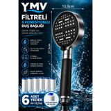 YMV 6 Fonksiyonlu Filtreli Duş Başlığı + 6 Yedek PP Filtre – Silikon Saplı Yüksek Basınçlı Kireç Klor Pas Tortu Azaltıcı