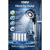 YMV Filtreli Kireç Arındırıcı Duş Başlığı | 5 Yedek Filtreli, Klor Azaltıcı, Yüksek Basınçlı Banyo Duş