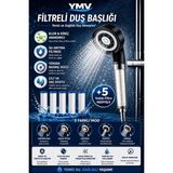YMV Turbo Filtreli Duş Başlığı 5 Yedek Filtreli Kireç ve Klor Önleyici Yüksek Basınçlı Su Tasarruflu Banyo Duşu - Siyah