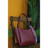 YMZBAG BORDO Kadın Fularlı Fermuarlı Kapamalı Kavisli Shopper El Ve Omuz Çantası