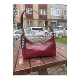YMZBAG Bordo Kadın Tırtıklı Rugan Omuz Çantası