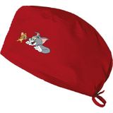 Ynk Store Tom And Jerry Baskılı Doktor Hemşire Bonesi Diş Hekimi Bonesi Aşçı Şef Bonesi Cerrahi Bone Chef Bandanası - Kırmızı - standart