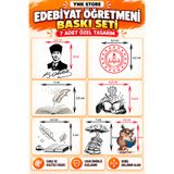 YnkStore Edebiyat Türkçe Öğretmeni Önlüğü 7 Parça Baskı Seti – Önlük Edeiyat Öğretmen Baskı Paketi