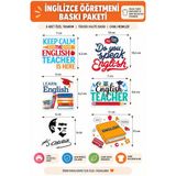 YnkStore İngilizce Öğretmeni Önlük 6 Parça Baskı Seti – Öğretmen Önlüğü İçin İngilizce Temalı Baskı Paketi