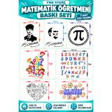 YnkStore Matematik Öğretmeni Önlük 7 Parça Baskı Seti – Öğretmen Önlüğü İçin Matematik Temalı Baskı Paketi