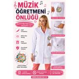 YnkStore Müzik Öğretmeni Önlüğü Kadın Beyaz Baskılı 1. Kalite Alpaka Kumaş Cepli Uzun Kollu Öğretmen Önlüğü