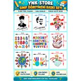 YnkStore Sınıf Öğretmeni Önlük 8 Parça Baskı Seti – Öğretmen Önlüğü İçin Sınıf Öğretmeni Temalı Baskı Paketi
