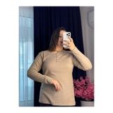 YNS BOUTİQUE yeni - Yns - Kadın Pamuklu Ribana%100 T-shırt Bluz Uzun Kollu Bej vizon M