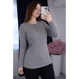 YNS BOUTİQUE yeni - Yns - Kadın Pamuklu Ribana%100 T-shırt Bluz Uzun Kollu Gri ANTRASİT M