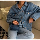 YNS Collection Mini Zımbalı Jean El ve Çapraz Çanta - Koyu Mavi