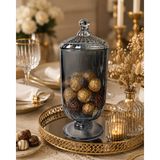 YNSK Chacha Home Cam Kapaklı Ayaklı Drajellik Şekerlik 780 ml (24 Cm) - Dekoratif Sunumluk ve Kavanoz - Füme
