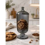 YNSK Chacha Home Halkalı Cam Kapaklı Ayaklı Drajellik Şekerlik 780 ml (24 Cm) - Dekoratif Sunumluk ve Kavanoz - Füme