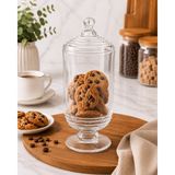YNSK Chacha Home Halkalı Cam Kapaklı Ayaklı Drajellik Şekerlik 780 ml (24 Cm) - Dekoratif Sunumluk ve Kavanoz - Şeffaf
