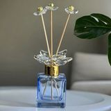 Ynsk Luxury Kristal Taşlı Çubuklu Oda Kokusu Şişesi 100 ml - Dekoratif Cam Şişe Ev & Ofis Kokusu - Şeffaf - Mavi
