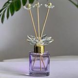 Ynsk Luxury Kristal Taşlı Çubuklu Oda Kokusu Şişesi 100 ml - Dekoratif Cam Şişe Ev & Ofis Kokusu - Şeffaf - Mor