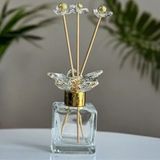 Ynsk Luxury Kristal Taşlı Çubuklu Oda Kokusu Şişesi 100 ml - Dekoratif Cam Şişe Ev & Ofis Kokusu - Şeffaf - Şeffaf-Gold Kapak