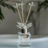 Ynsk Luxury Kristal Taşlı Çubuklu Oda Kokusu Şişesi 100 ml - Dekoratif Cam Şişe Ev & Ofis Kokusu - Şeffaf - Şeffaf-Gri Kapak