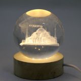 YNT İthalat 3D Kristal Cam Küre Ahşap Soketli İstanbul Temalı Led Lamba Alk2573 KH-ALK2573