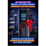 YNT İthalat EM-akü147 St-9650 Şarjlı 10.000 Mah Taşınabilir Araç Hava Kompresörü Akü Takviyeli Dijital Ekranlı Işıklı Çantalı