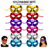 YNT İthalat SM-SMRG047G048G049G050G051G052 1239Li Metalik Venedik Parti Maskesi Seti – 6 Renk Karışık