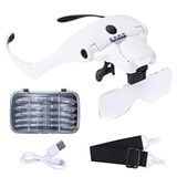 YOCTOSUN 4 LED ışıklı büyüteç, 5 çıkarılabilir lensli, 1X, 1,5X, 2X, 2,5X 3,5X - Şarj edilebilir eller serbest ışıklı kafa büyüteç cam, el sanatları, çapraz dikiş, hobi için