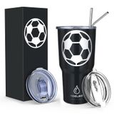 yoelike Futbol 30 oz kapaklı ve pipetli bardak, Paslanmaz Çelik, Vakum Yalıtımlı Buzlu Kahve Bardak Kupası, Sızdırmaz Seyahat Kupası, Koç Taraftarı Baba Pzt Kadın Erkek için Hediye Kutusu