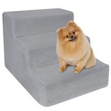 YOFIT Doggy Steps - Kediler ve Köpekler için Kaymaz 3 Adımlı Evcil Hayvan Merdivenleri, Yıkanabilir Halılı Katlanabilir Plastik 22,7 kg'a kadar taşıyabilir (Gri)