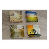 Yoga Denge ve Gün Btımı Manzaralar Doğal Taş Bardak Altlığı 4'lü set - Natural Stone Coasters