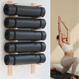Yoga Matı Duvar Standı - Ev Spor Odası, Ofis ve Okul için Ahşap Saklama Rafı - Masaj Ruloları ve Fitness Minderleri için Yerden Tasarruf Sağlayan Depolama
