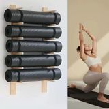 Yoga Paspasları ve Köpük Silindirleri için Duvara Monte Egzersiz Ekipmanları Depolama Rafı - Yerden Tasarruflu Spor Salonu Organizatörü, Ev Fitness Çözümleri için Dayanıklı Ahşap Tasarım
