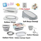 YOGH Bebek Banyo SETİ Katlanır Küvet Seti Bebek Banyo Takımı FİLELİ Katlanabilir Küvet SET 6 parça