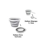 YOGH Katlanır Katlanabilen Kova 12,8 Litre Katlanır Maşrapa (Koçero) Gri 2'Lİ SET